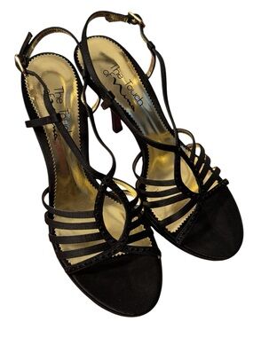 Touch of Nina “Gallery” in Black w/ Rhinestones Strappy Stiletto Heeled Shoes